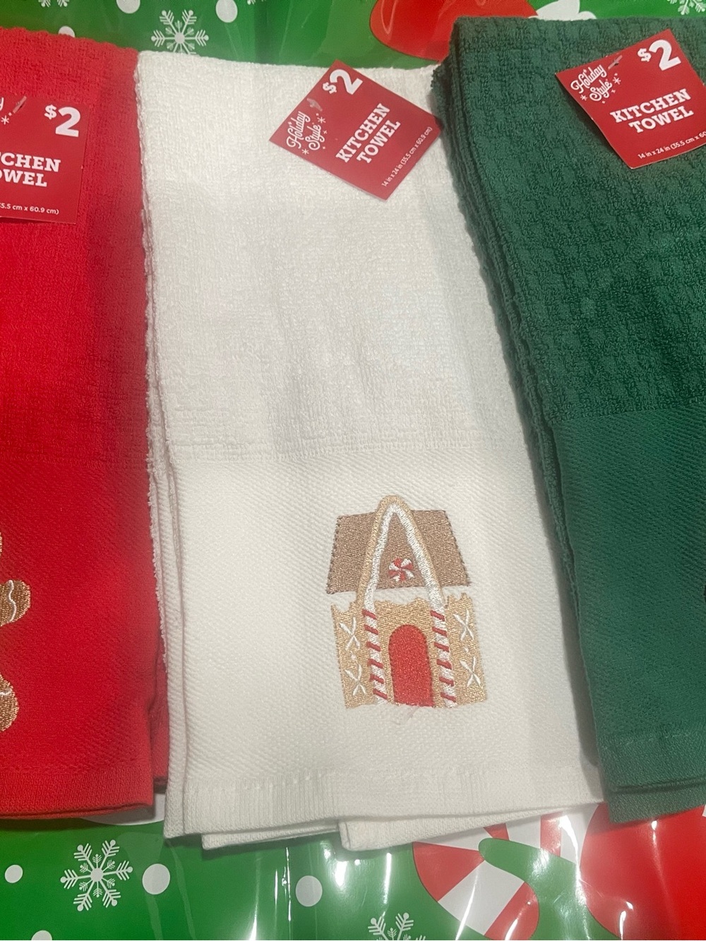 Set of 6 Holiday Embroidered Kitchen Towels
